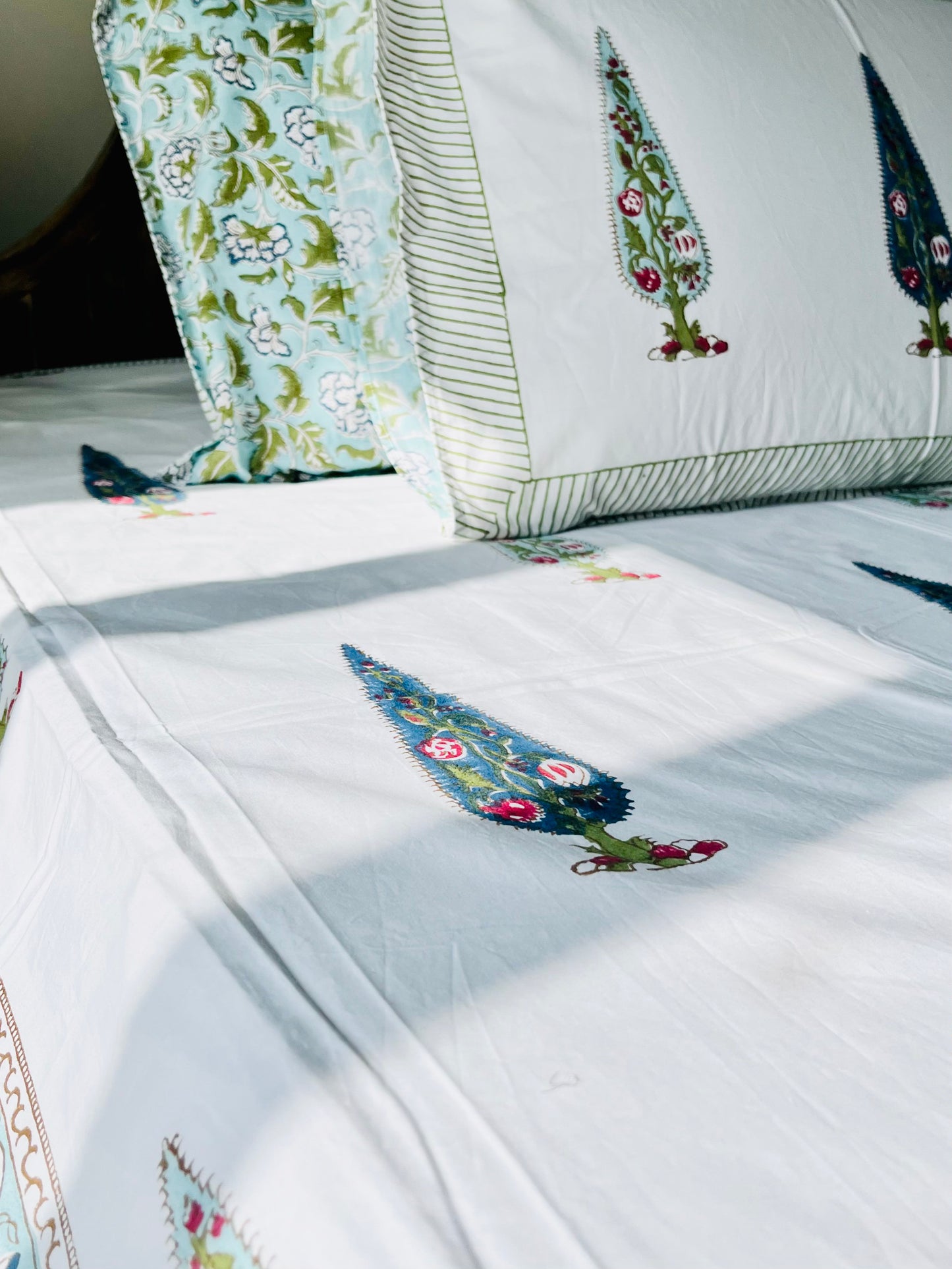 Blue Cyprus Hand Block Printed Cotton Bedsheet