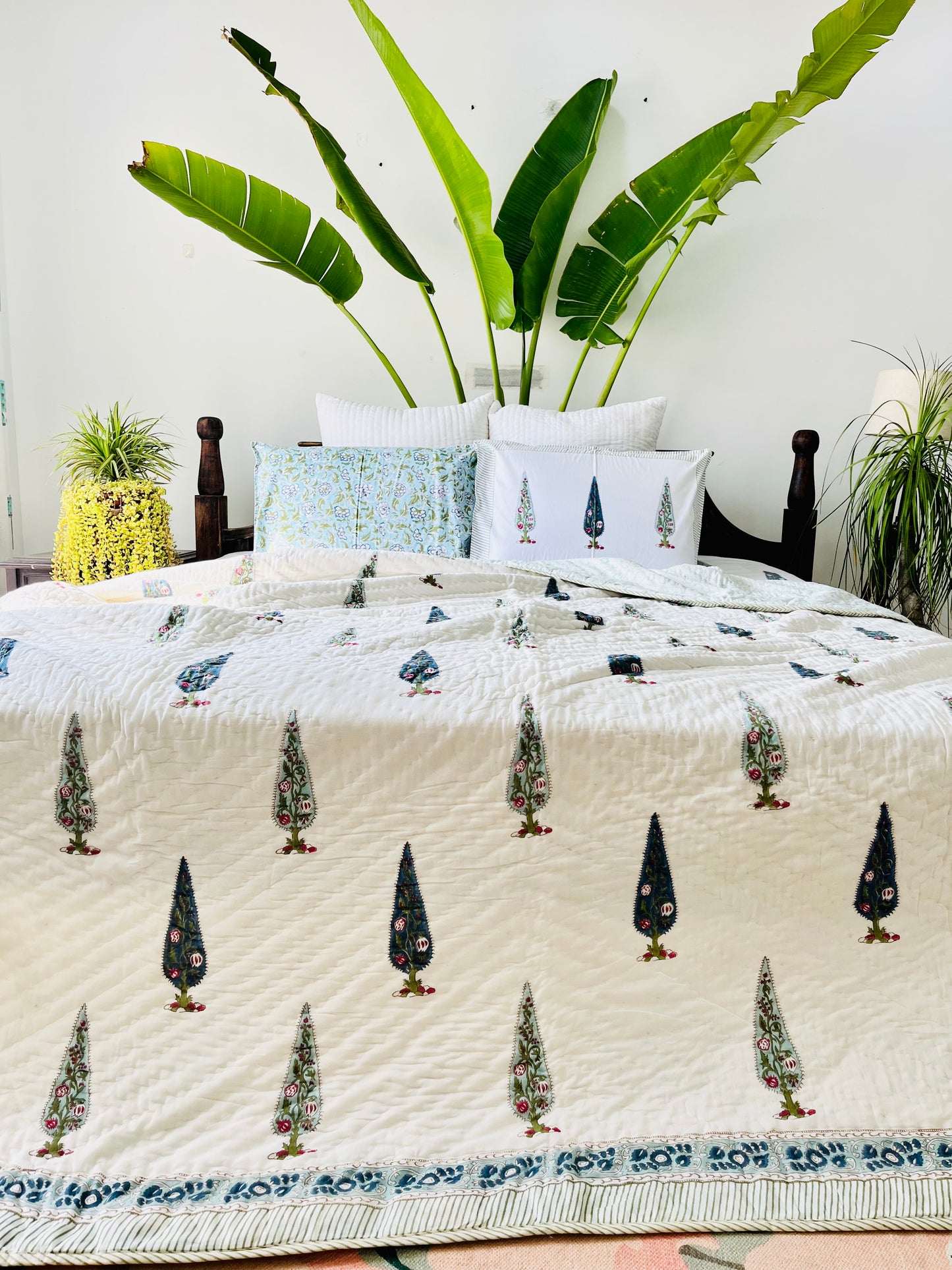 Blue Cyprus Hand Block Printed Cotton Quilt