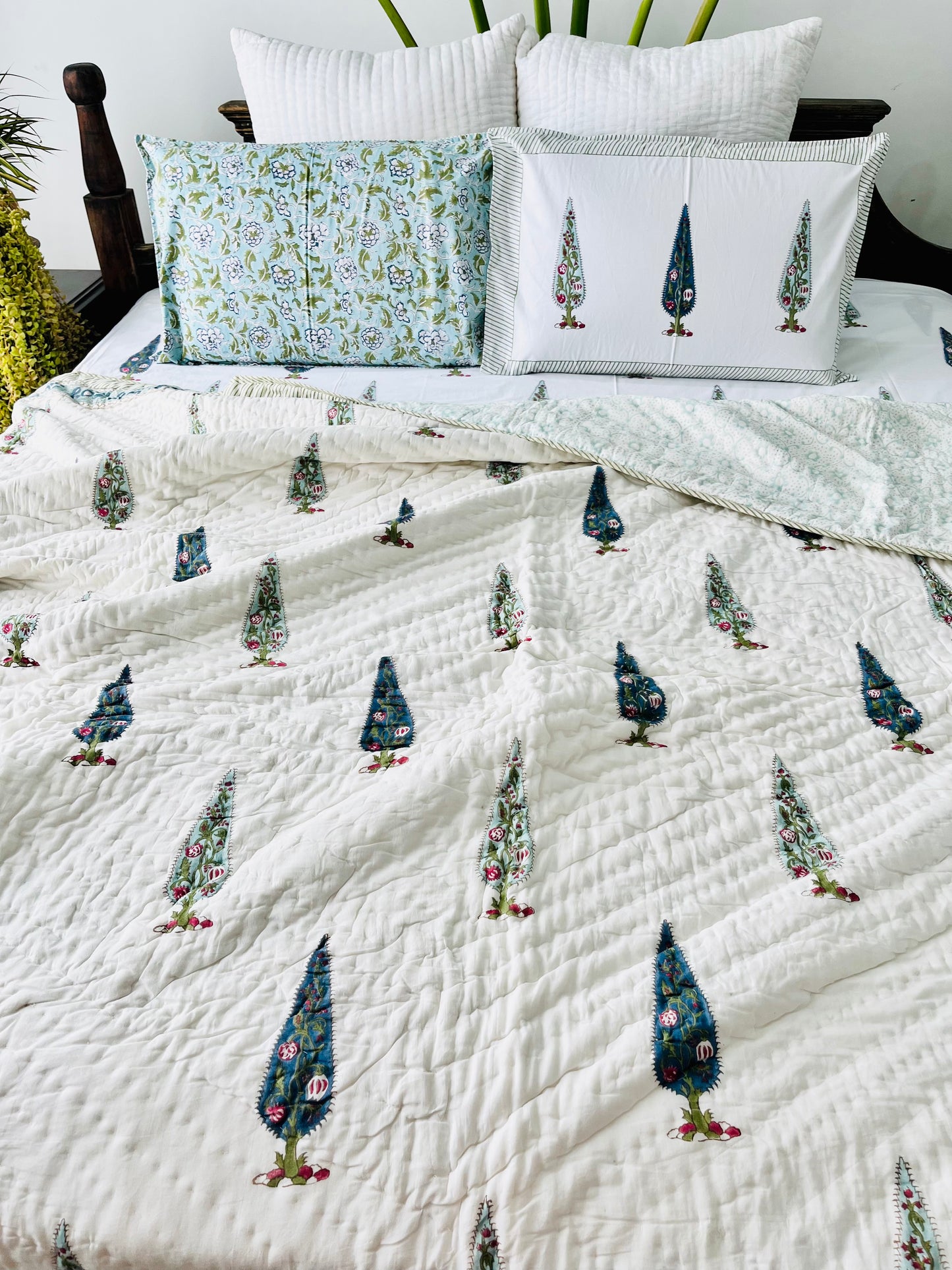 Blue Cyprus Hand Block Printed Cotton Quilt