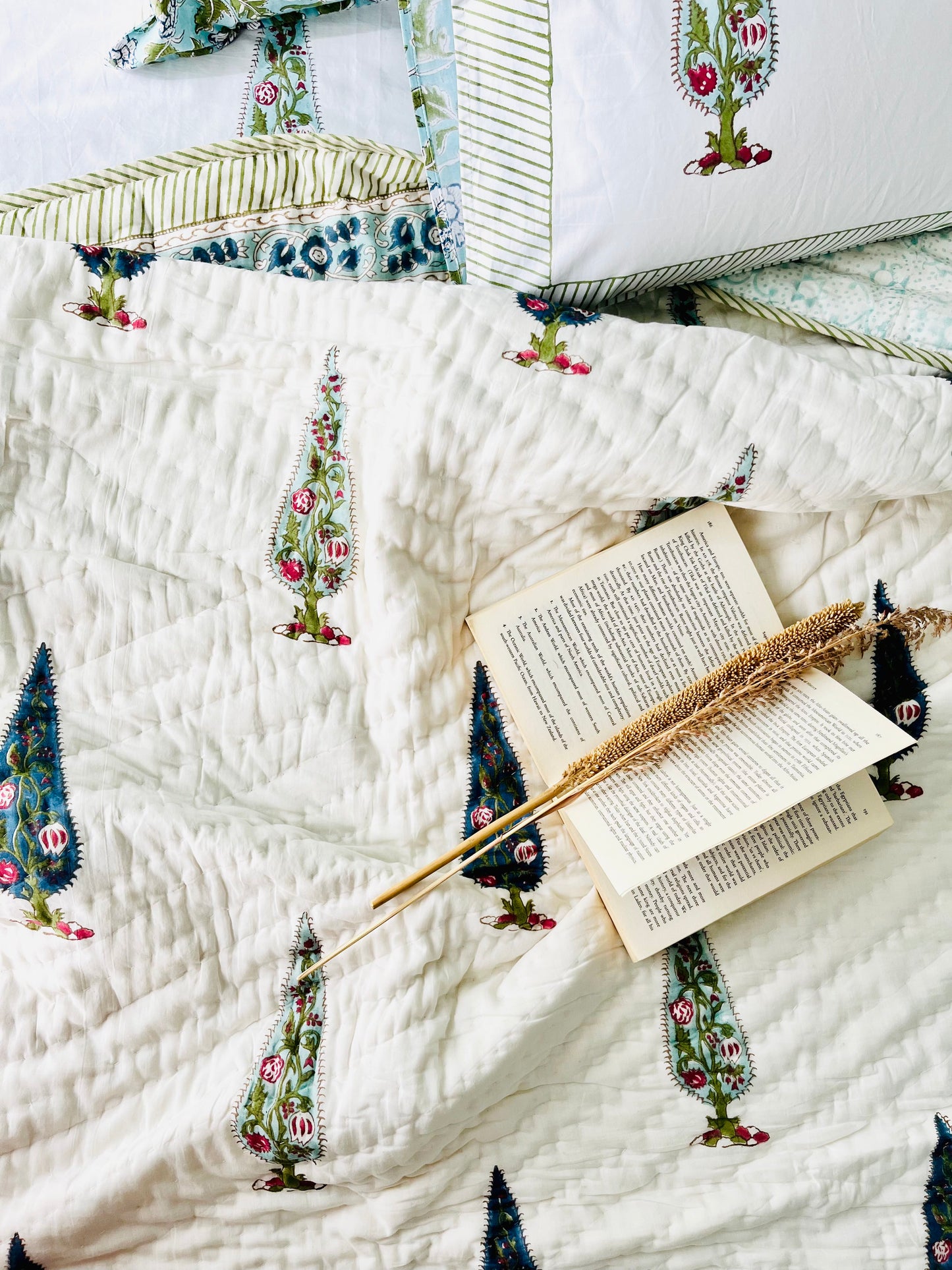 Blue Cyprus Hand Block Printed Cotton Quilt
