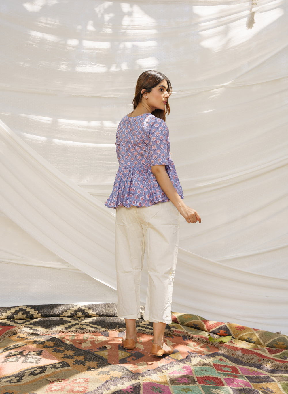 Peplum Lilac Cotton Block Print Top