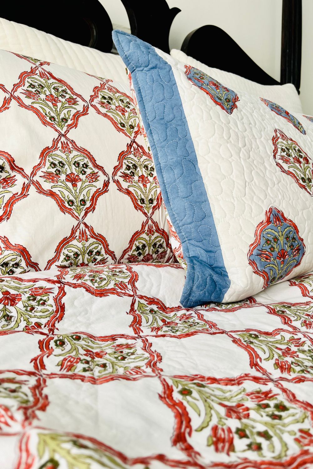 Mughal Jaal Handblock Printed Reversible Quilted Bedcover