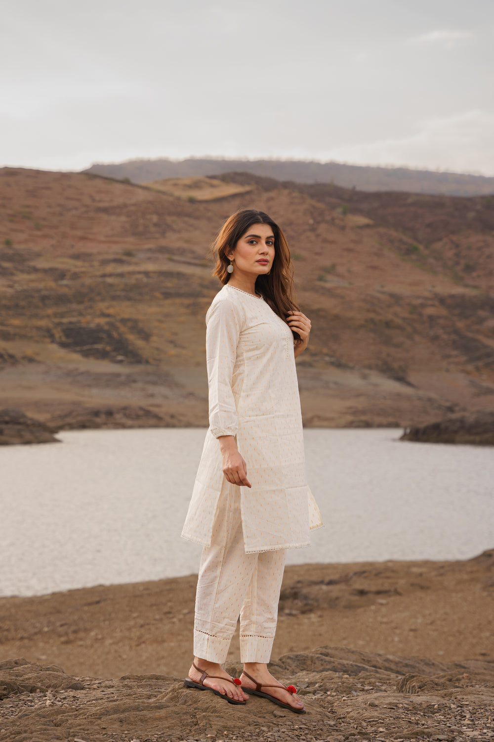 Noor Offwhite Golden Swiss Dot Cotton Co-ord Set