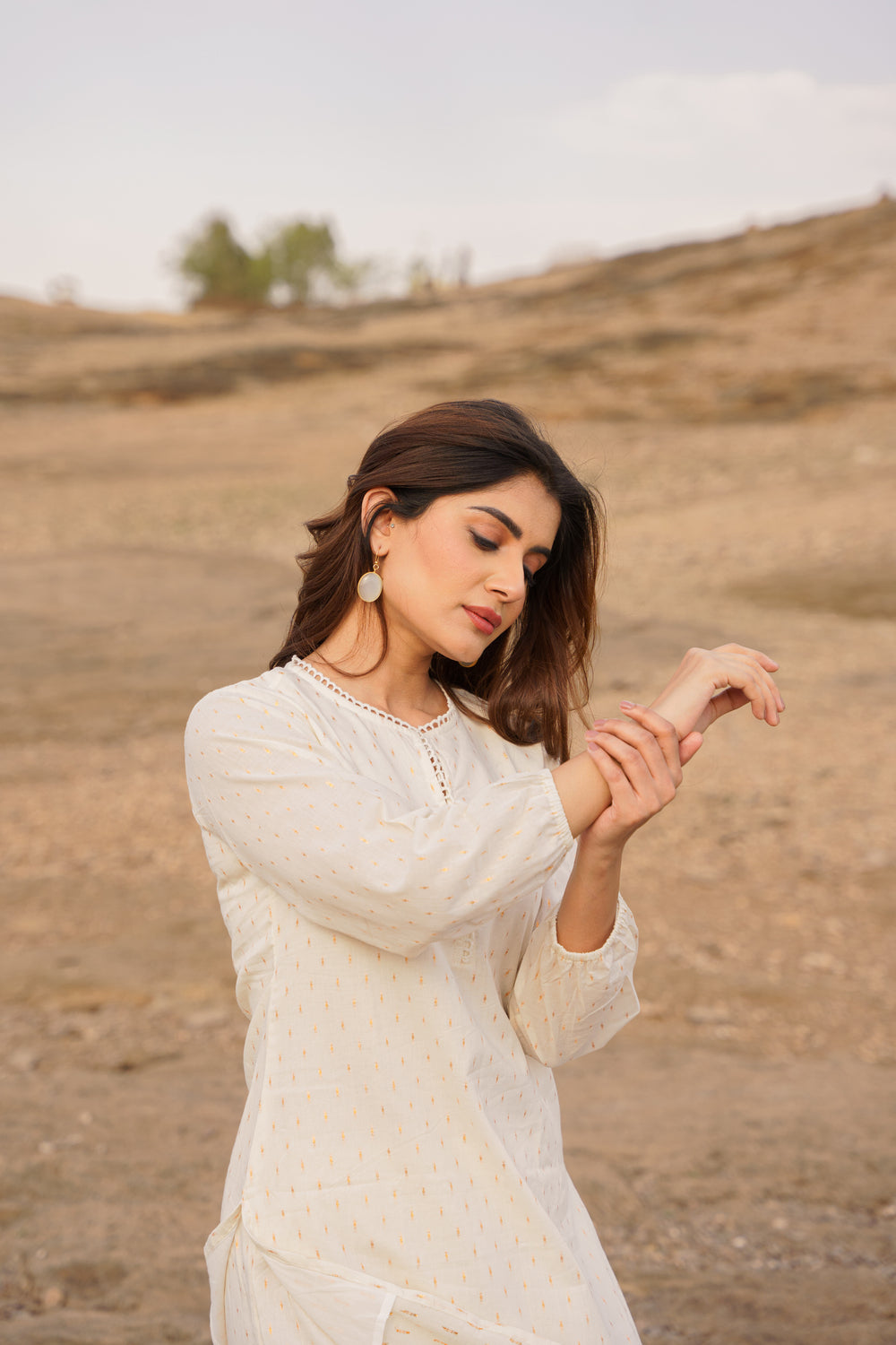 Noor Offwhite Golden Swiss Dot Cotton Co-ord Set