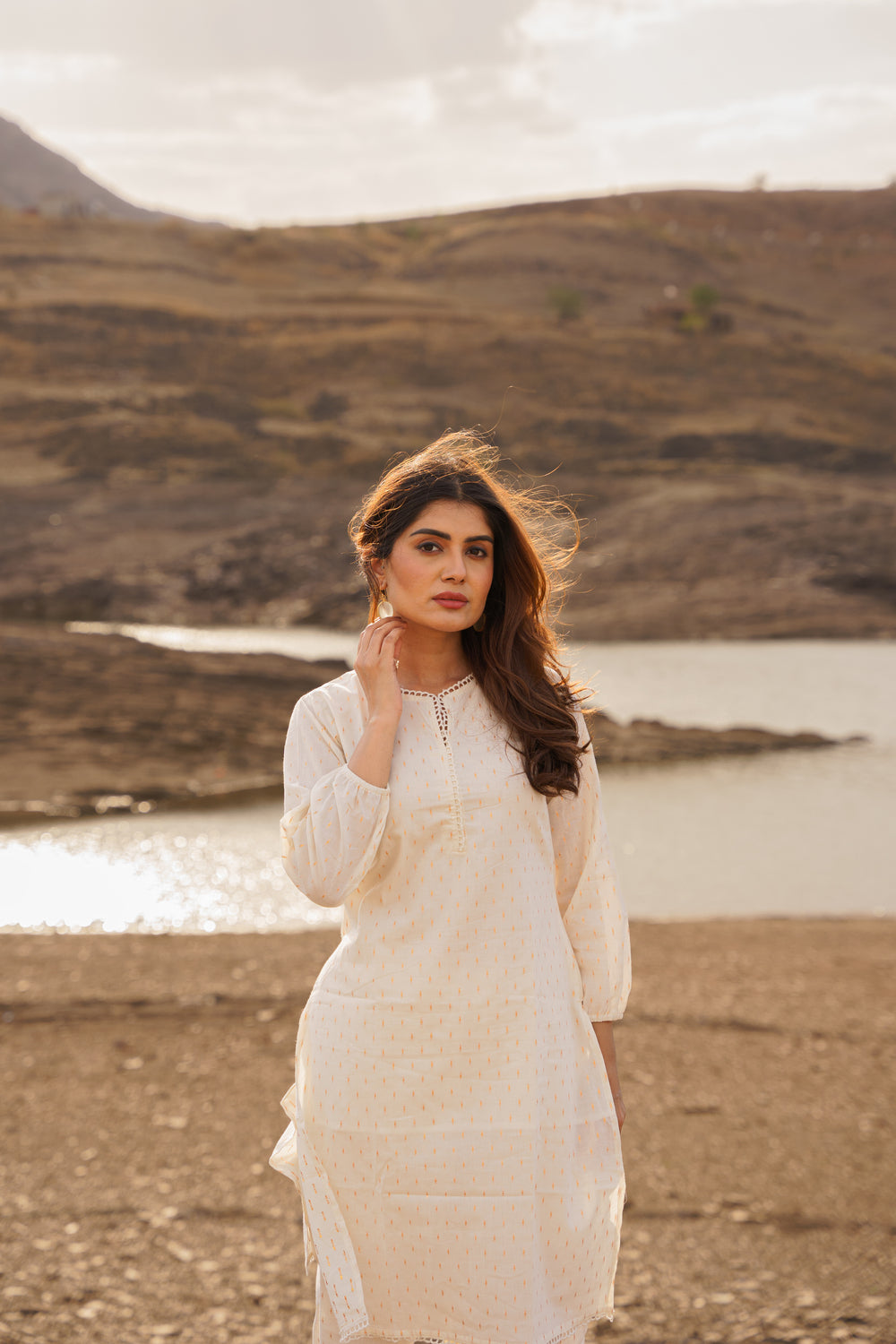 Noor Offwhite Golden Swiss Dot Cotton Co-ord Set
