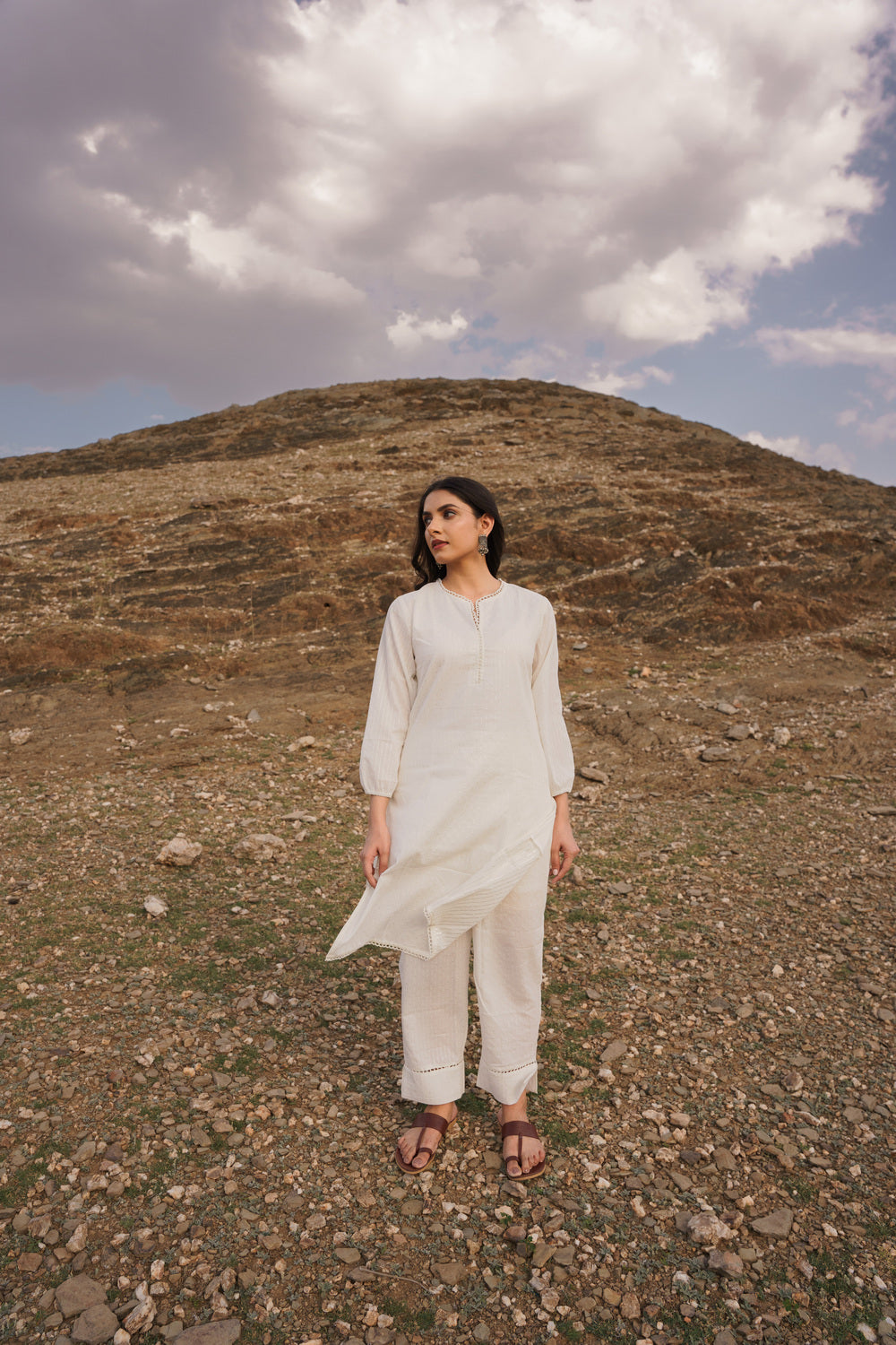 Noor Offwhite Silver Swiss Dot Cotton Co-ord Set
