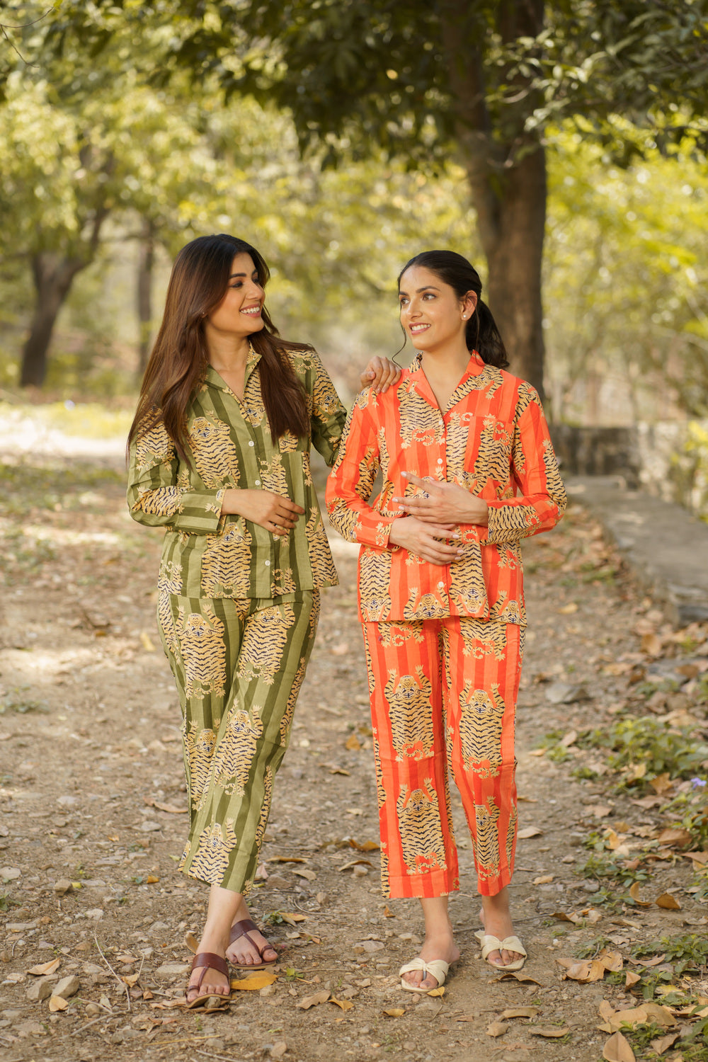 Orange Tiger Print Cotton Loungewear Pj set