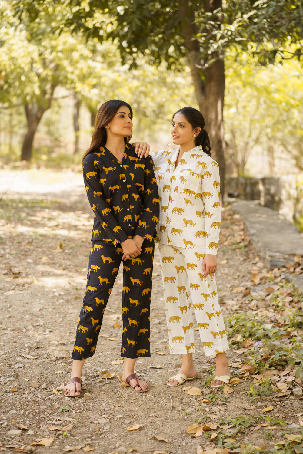 Black Leopard Print Cotton Loungewear Pj set