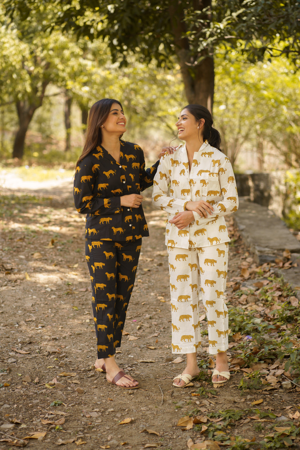 Black Leopard Print Cotton Loungewear Pj set