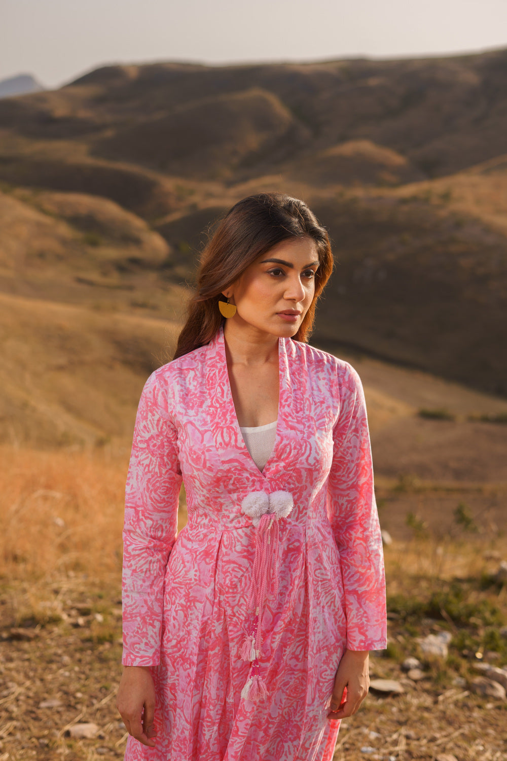 Sufiana Pink Cotton Block Print Maxi Dress