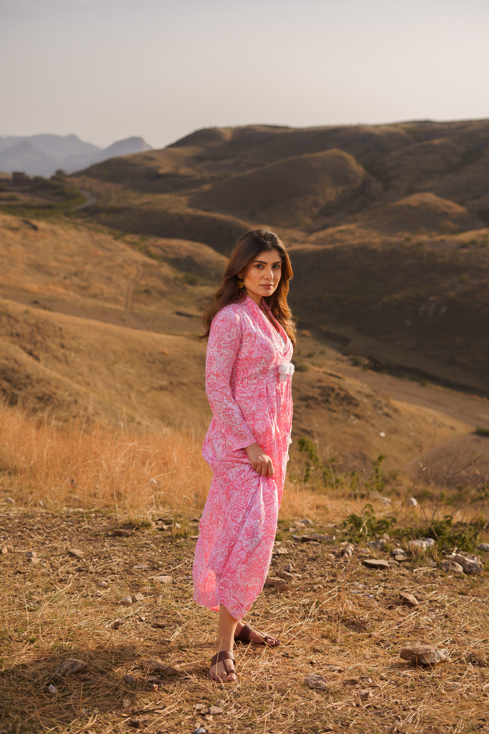 Sufiana Pink Cotton Block Print Maxi Dress