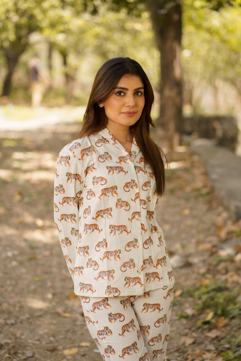 White Tiger Print Cotton Loungewear Pj set
