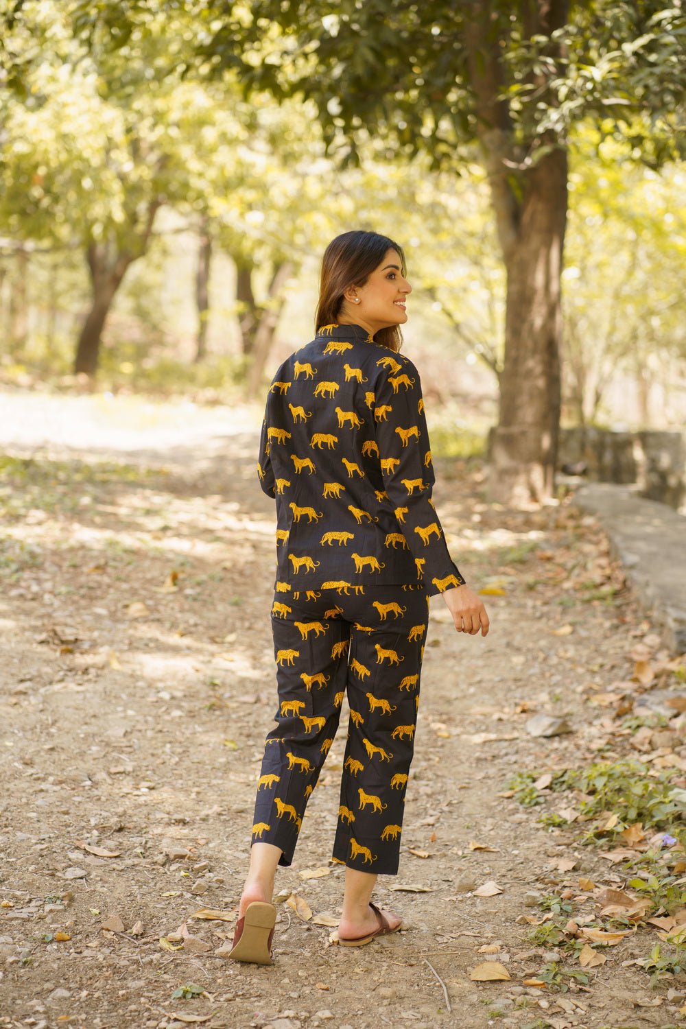 Black Leopard Print Cotton Loungewear Pj set