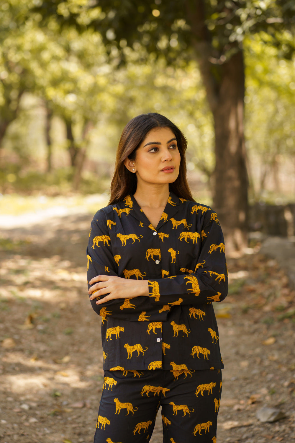 Black Leopard Print Cotton Loungewear Pj set