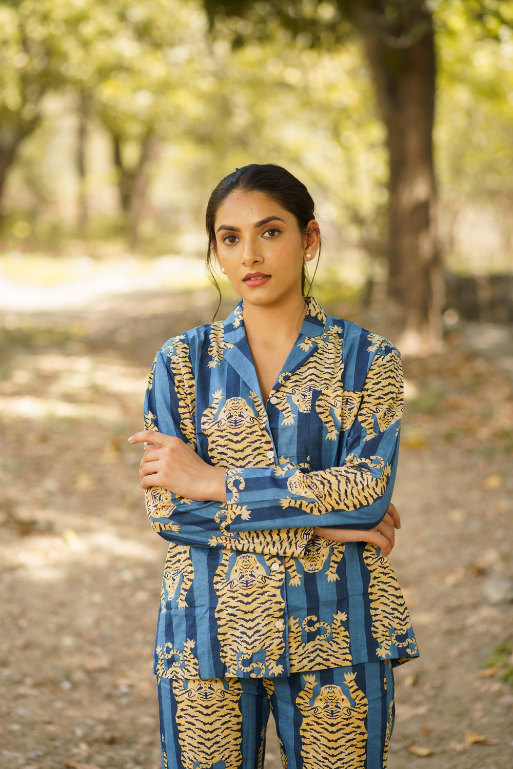 Blue Tiger Print Cotton Loungewear Pj set