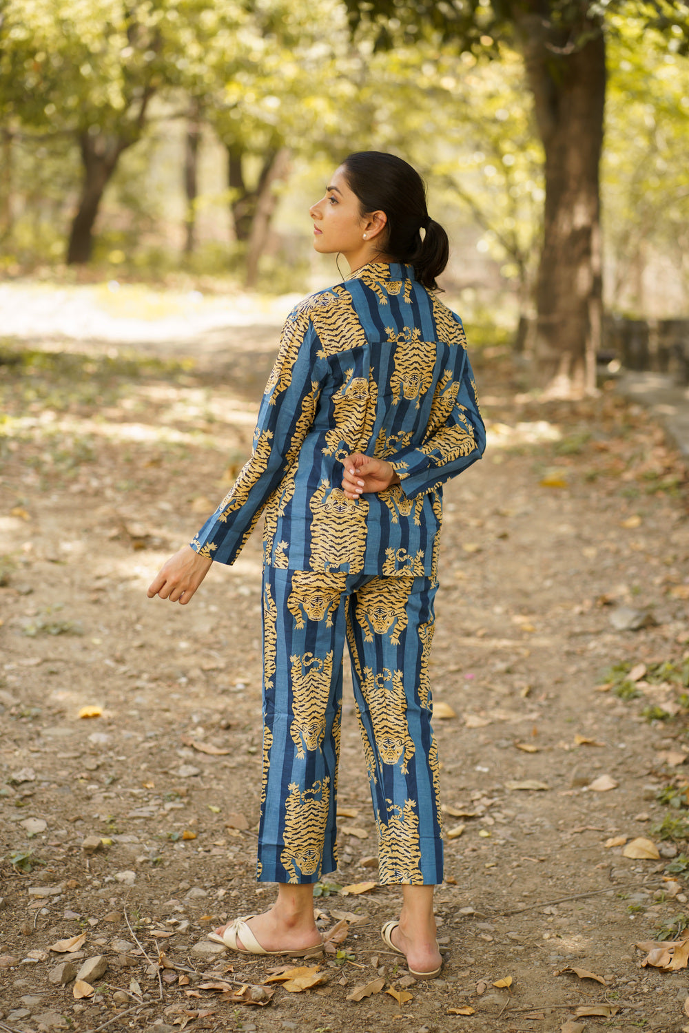 Blue Tiger Print Cotton Loungewear Pj set