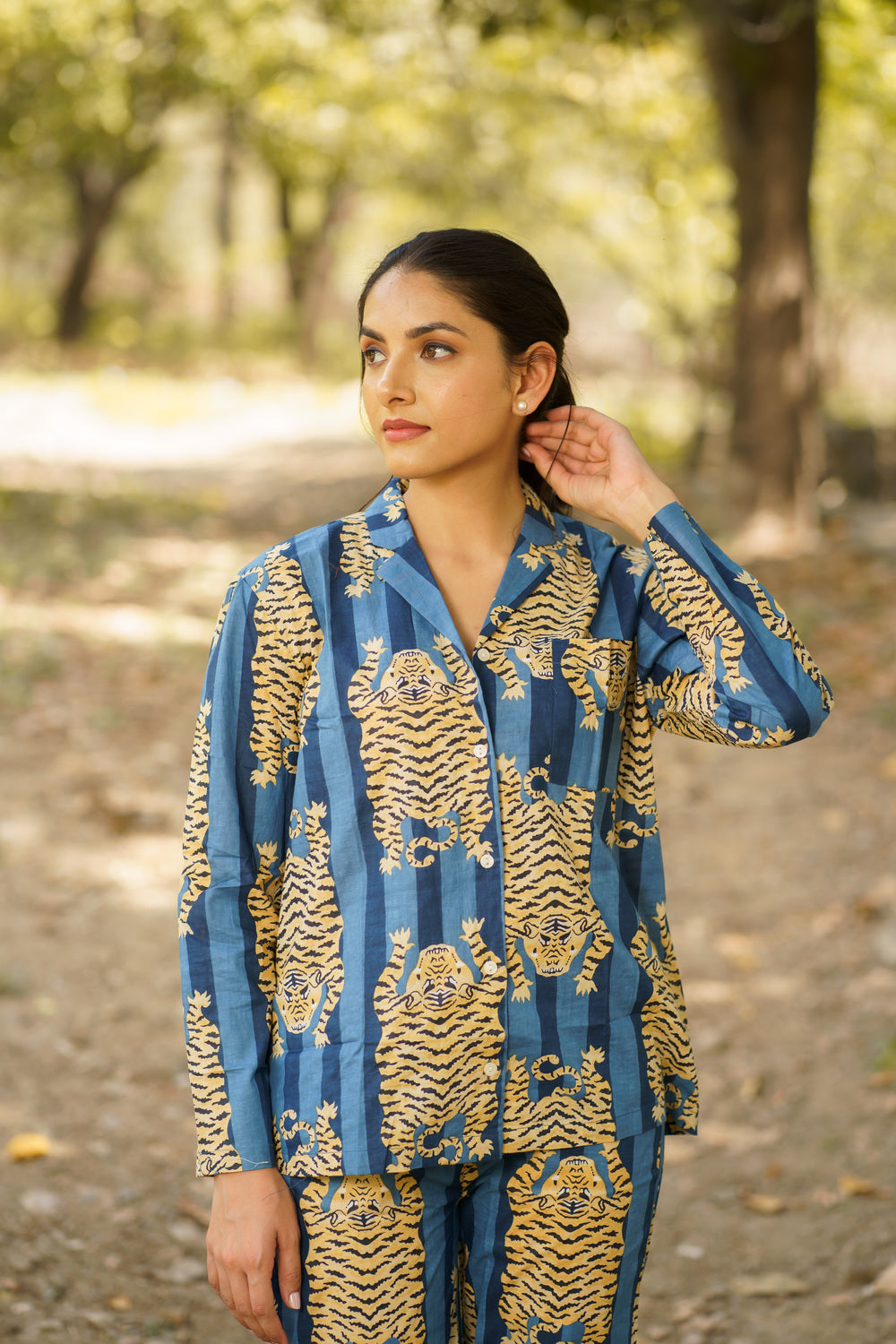 Blue Tiger Print Cotton Loungewear Pj set