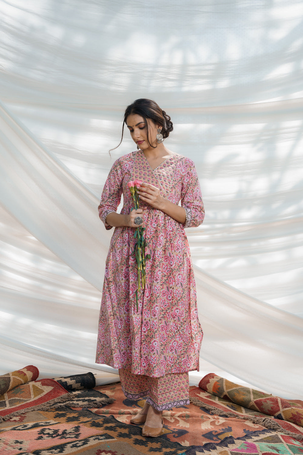 Nazakat Floral Cotton Block Print Kurta Set