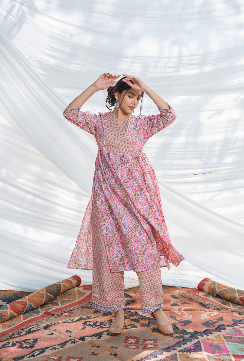 Nazakat Floral Cotton Block Print Kurta Set
