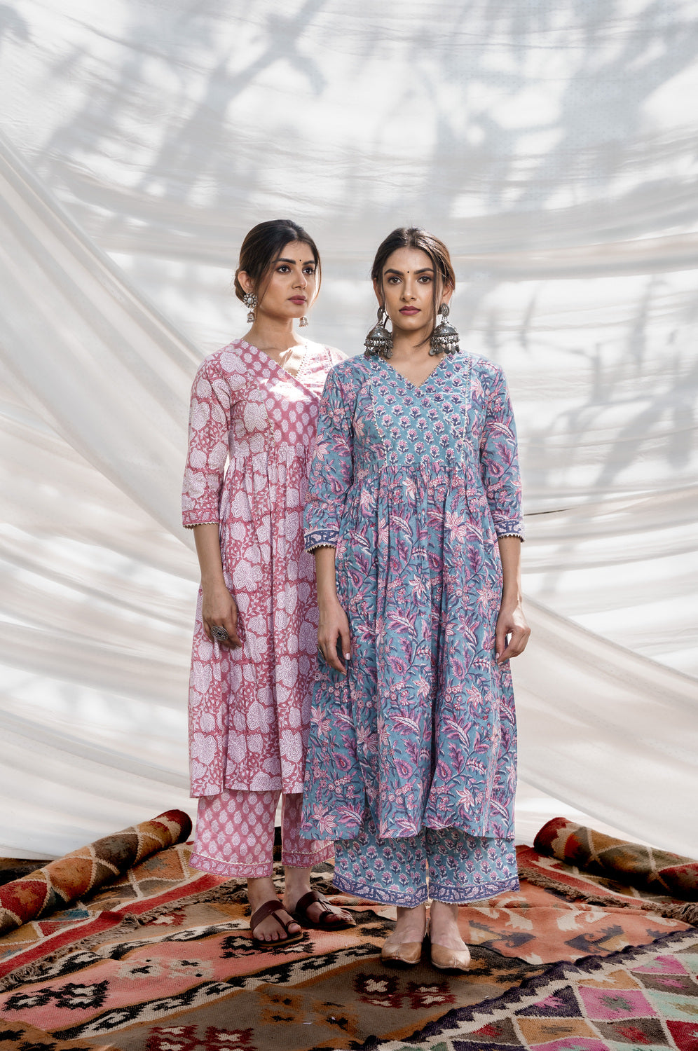 Nazakat Pink Cotton Block Print Kurta Set