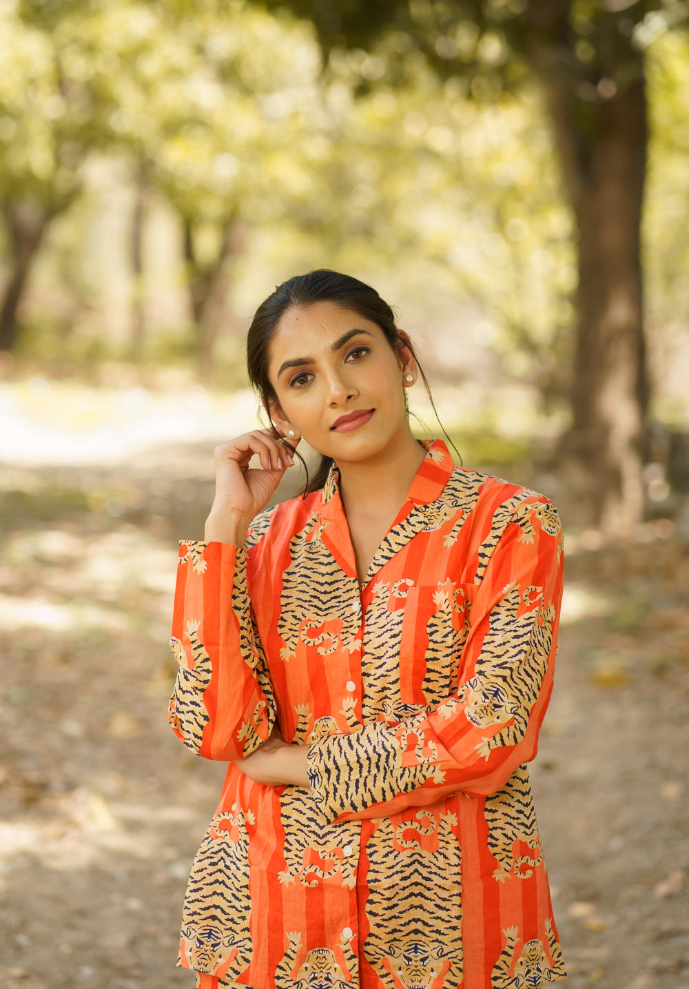 Orange Tiger Print Cotton Loungewear Pj set
