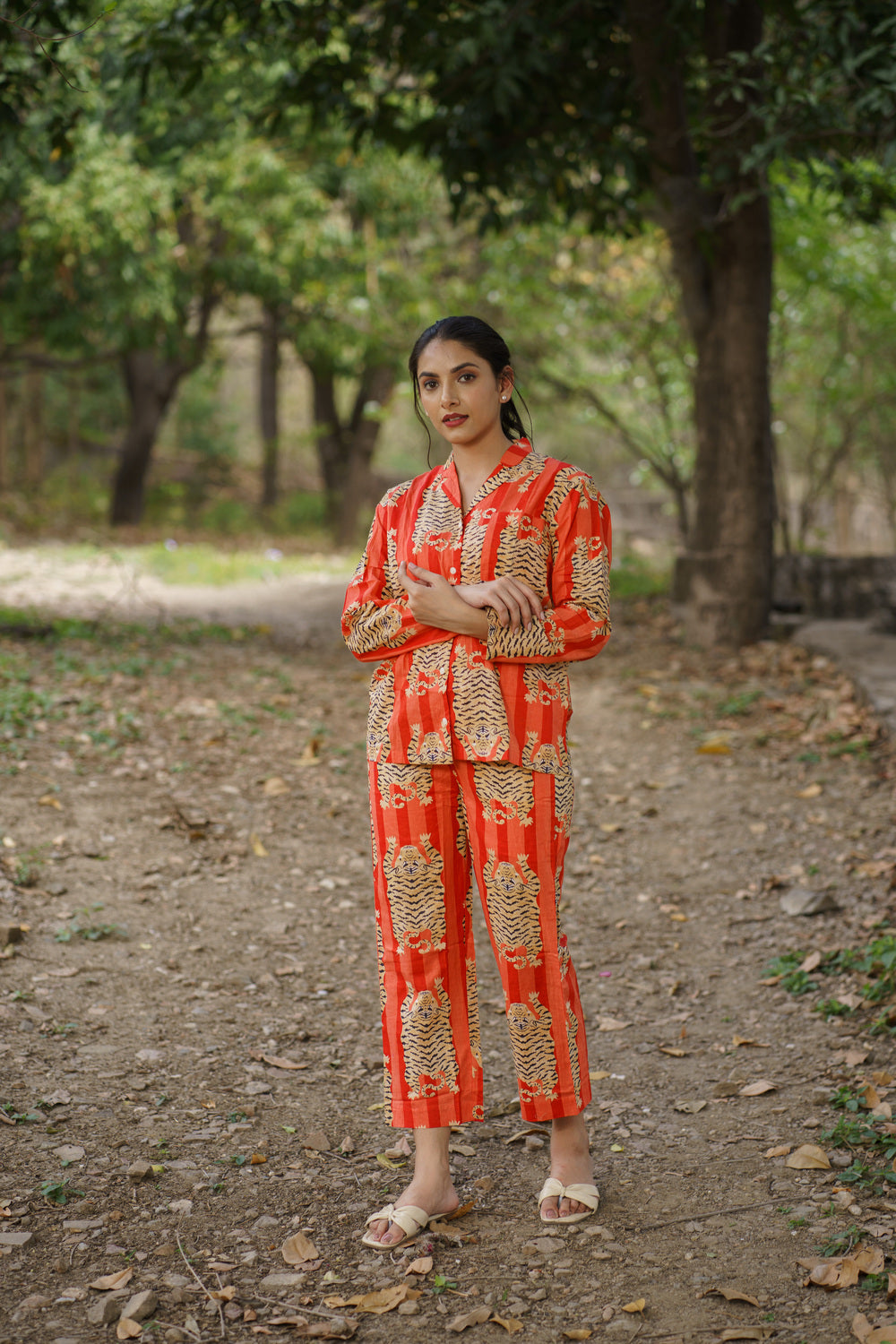 Orange Tiger Print Cotton Loungewear Pj set
