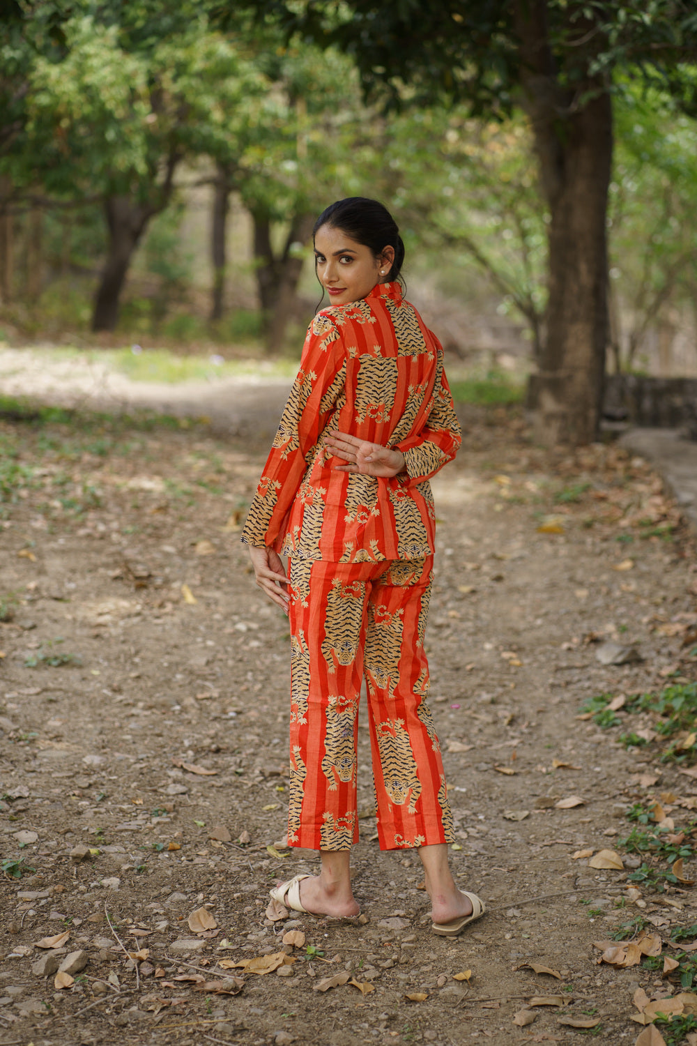 Orange Tiger Print Cotton Loungewear Pj set