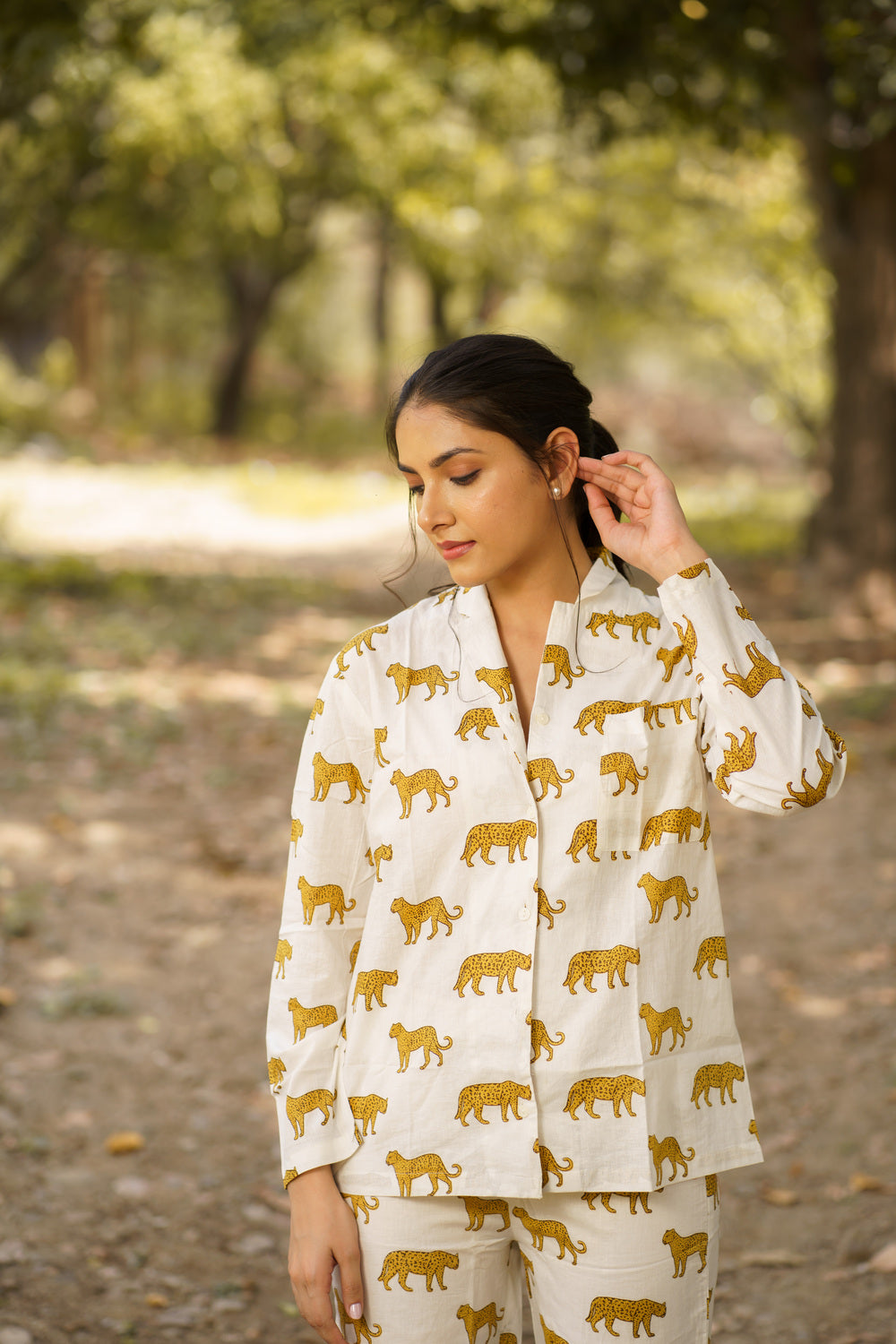White Leopard Print Cotton Loungewear Pj set
