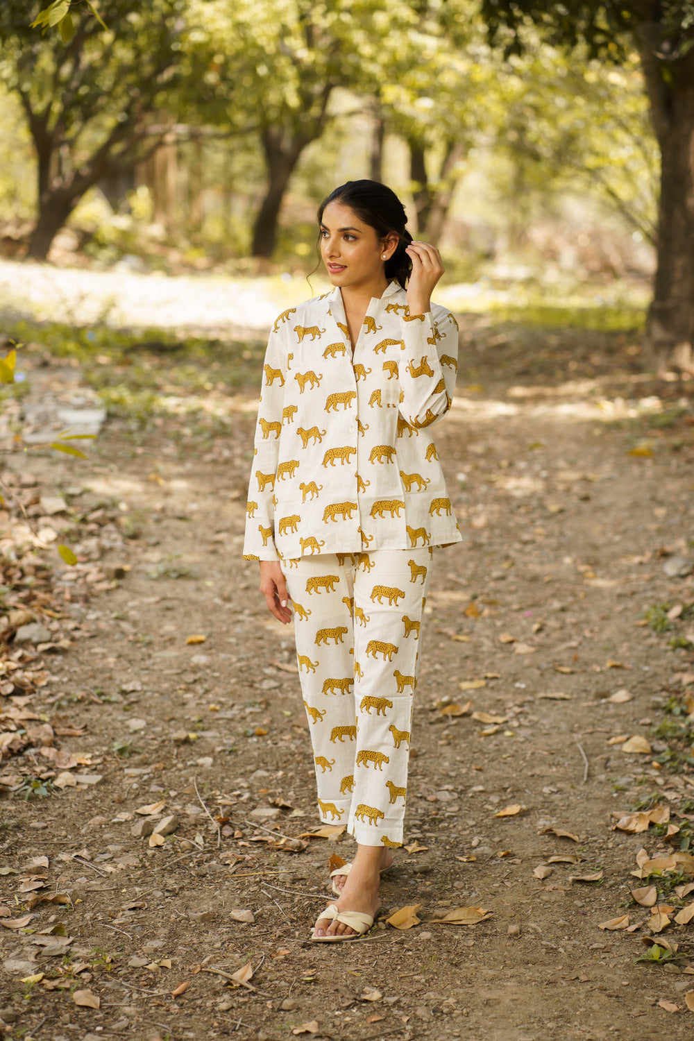 White Leopard Print Cotton Loungewear Pj set