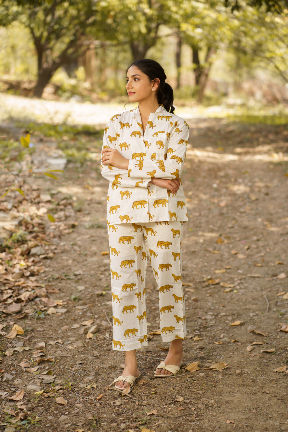 White Leopard Print Cotton Loungewear Pj set