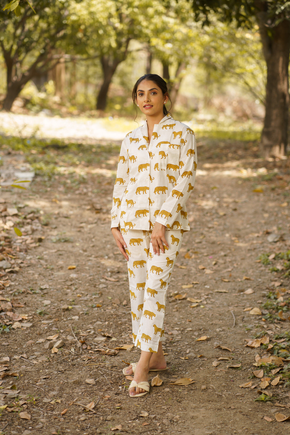 White Leopard Print Cotton Loungewear Pj set