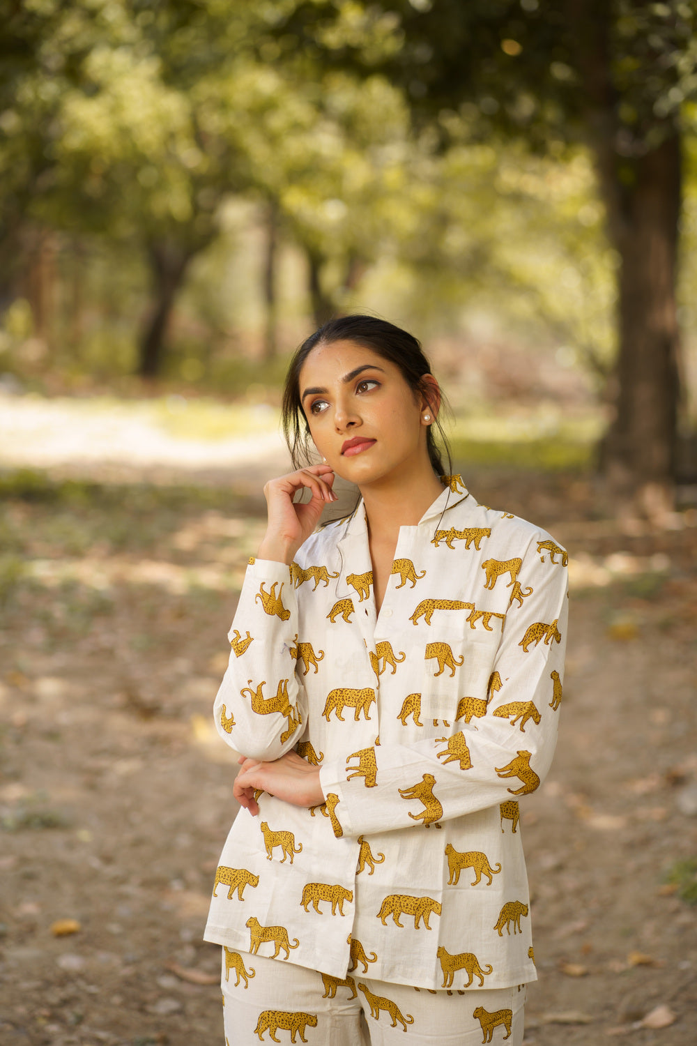 White Leopard Print Cotton Loungewear Pj set