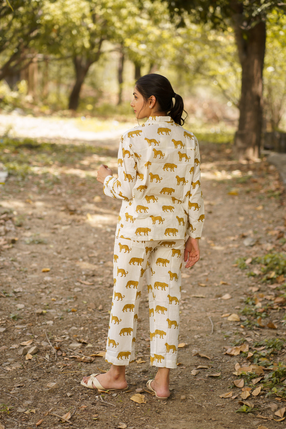 White Leopard Print Cotton Loungewear Pj set