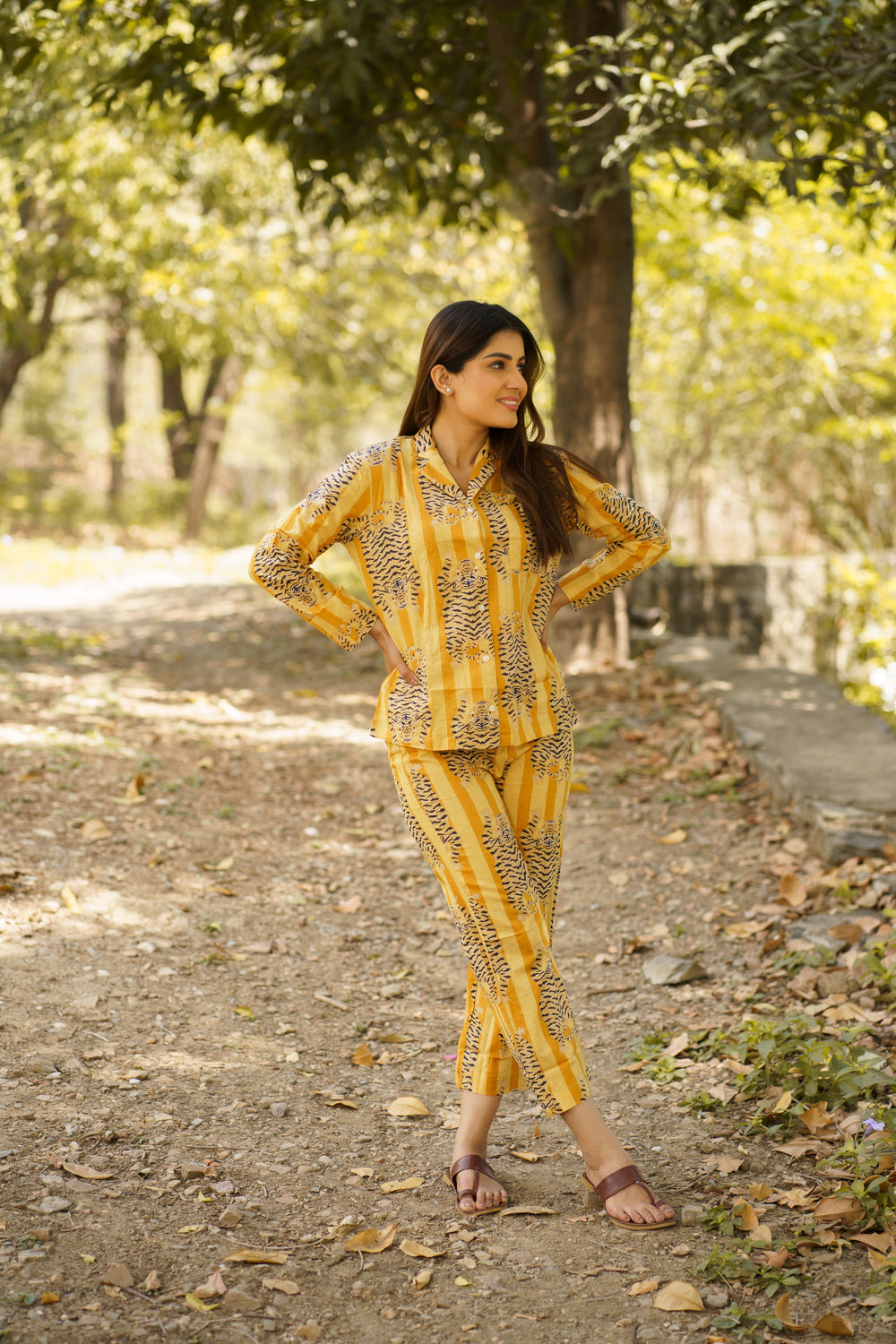Yellow Tiger Print Cotton Loungewear Pj set