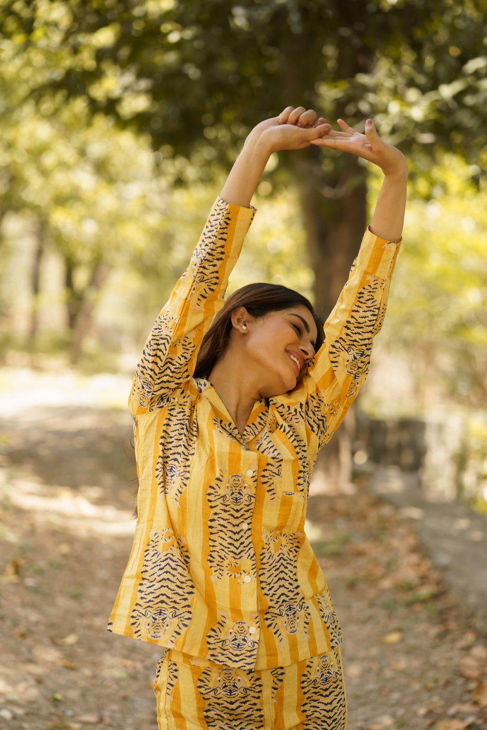 Yellow Tiger Print Cotton Loungewear Pj set