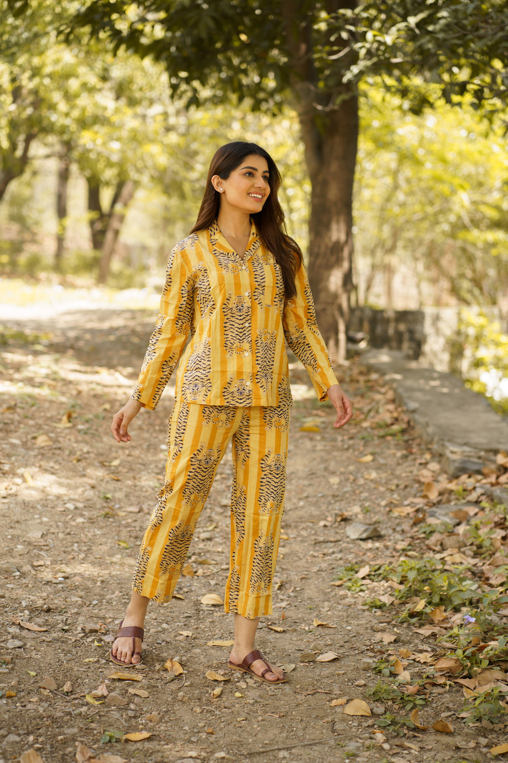 Yellow Tiger Print Cotton Loungewear Pj set