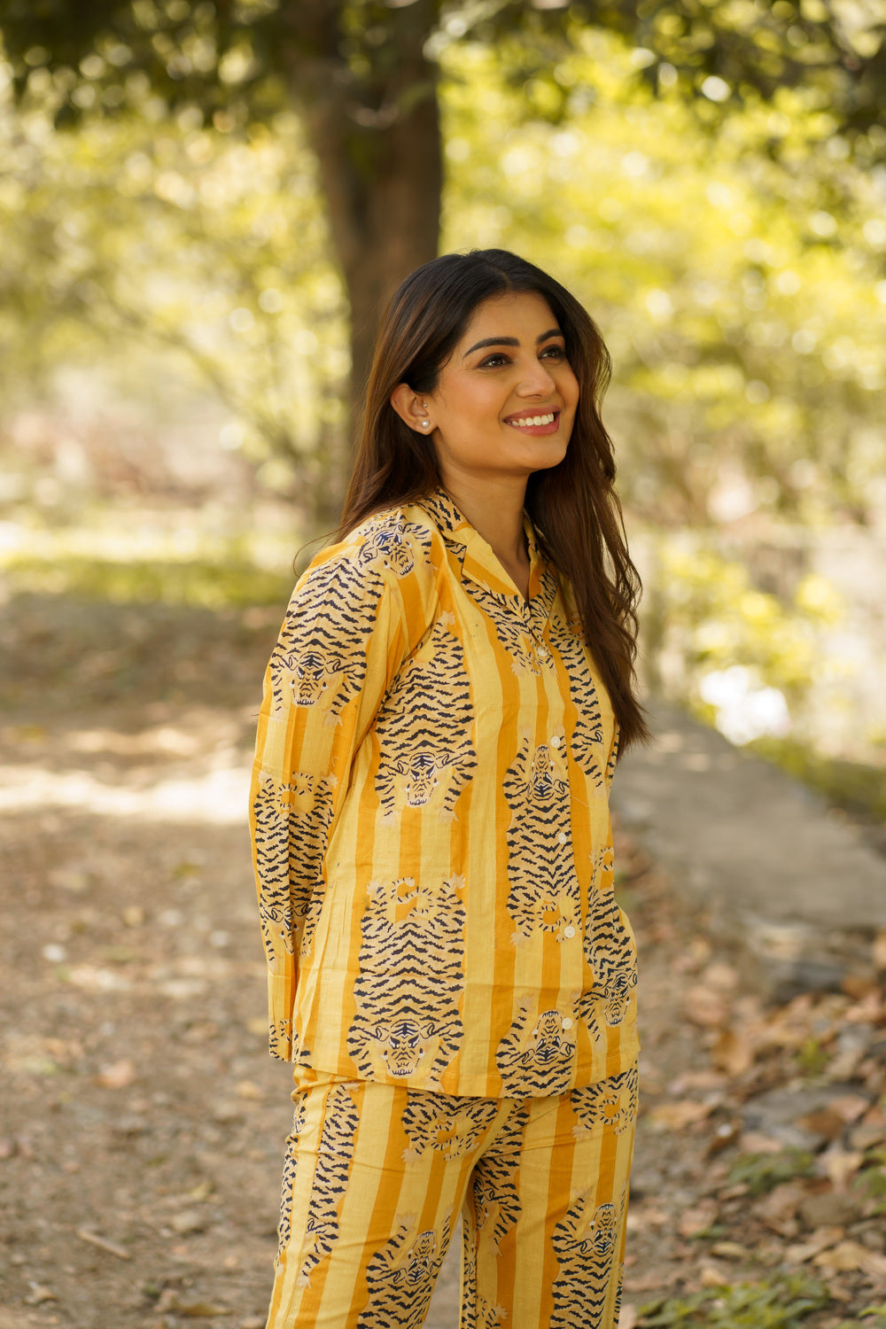 Yellow Tiger Print Cotton Loungewear Pj set