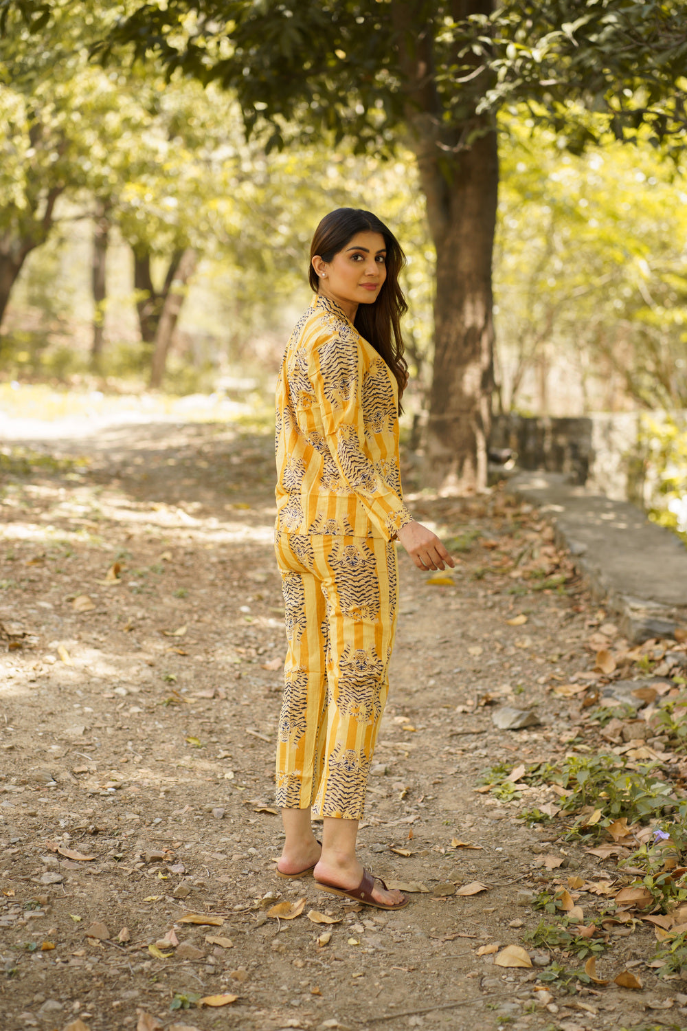 Yellow Tiger Print Cotton Loungewear Pj set