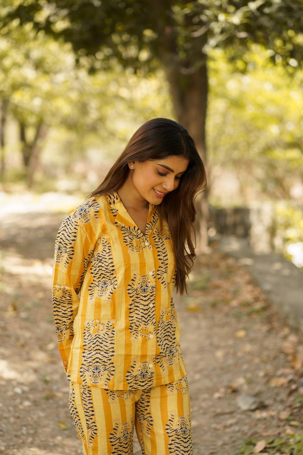 Yellow Tiger Print Cotton Loungewear Pj set