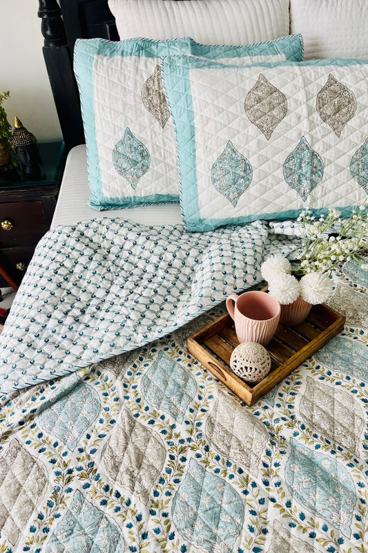 Gulnar Handblock Printed Reversible Quilted Bedcover