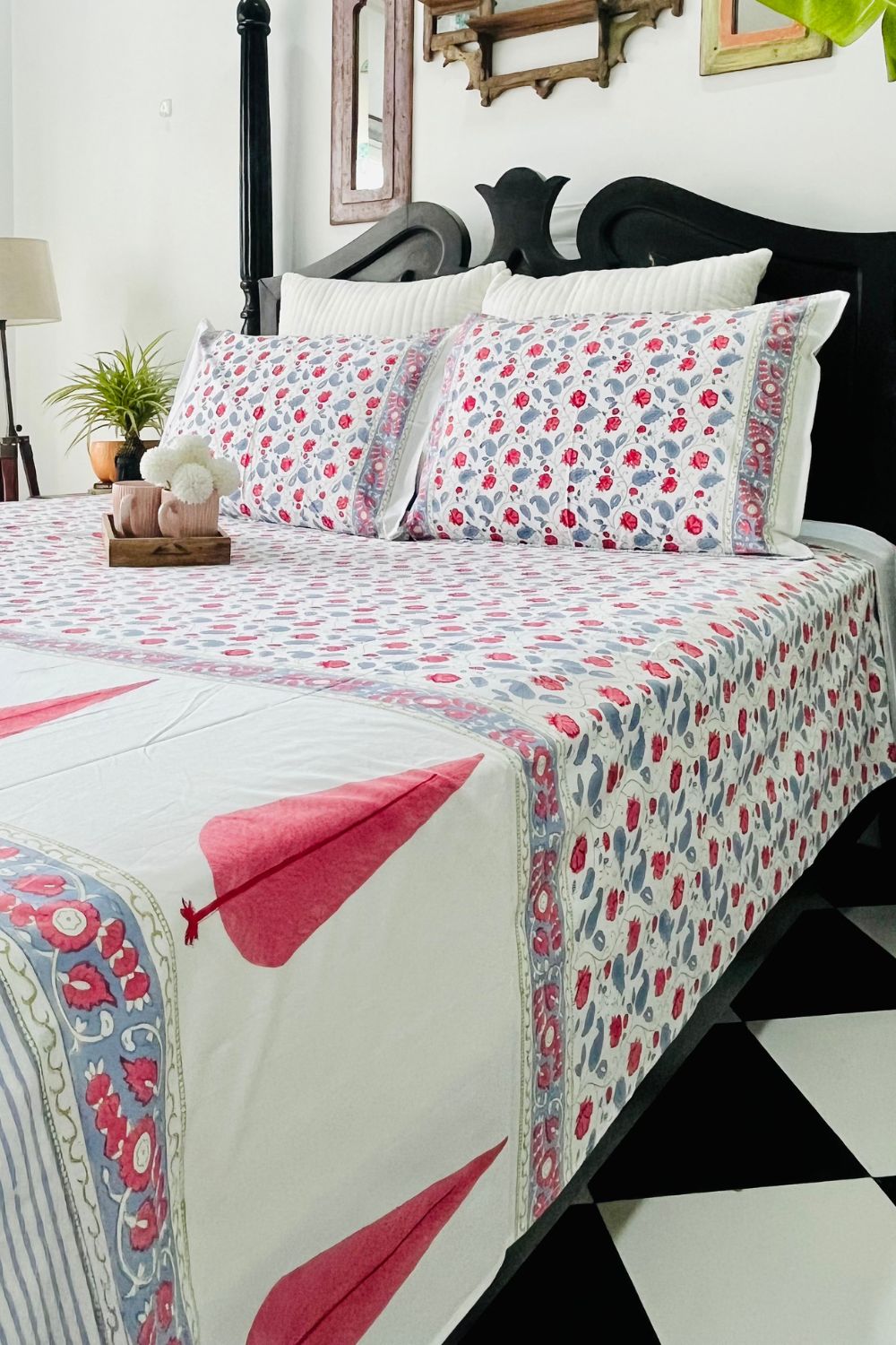 Tuberose Hand Block Printed Cotton Bedsheet