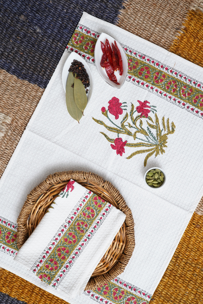 Red Iris Hand Block Printed Tea Towel (Set of 2)