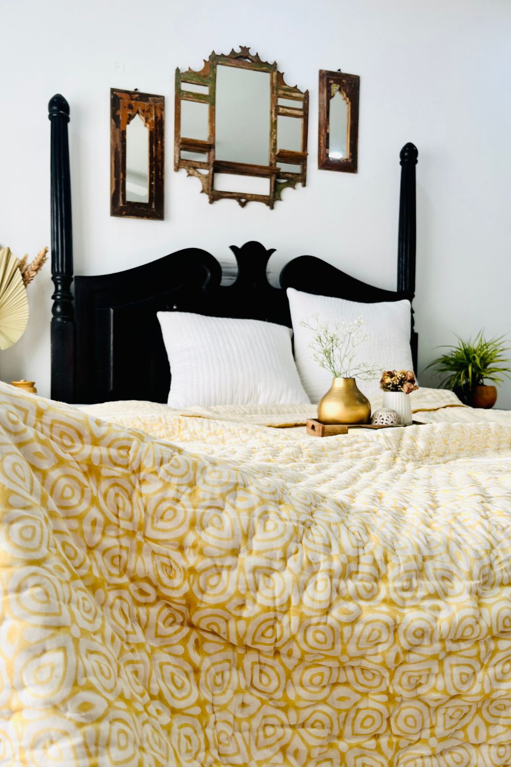 Mustard Geometrical Hand Block Print Reversible Quilt