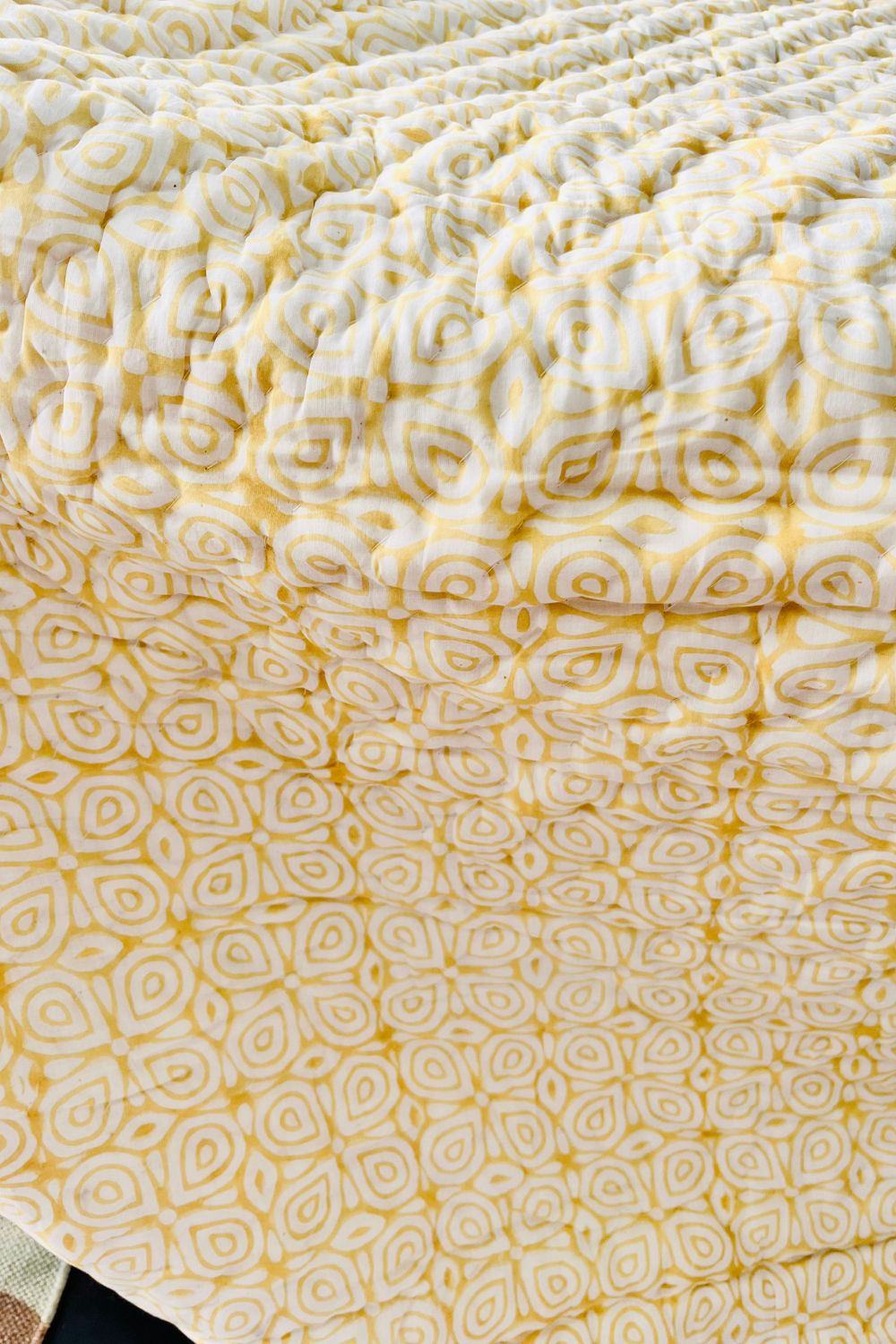Mustard Geometrical Hand Block Print Reversible Quilt