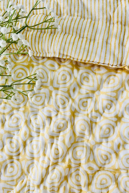 Mustard Geometrical Hand Block Print Reversible Quilt