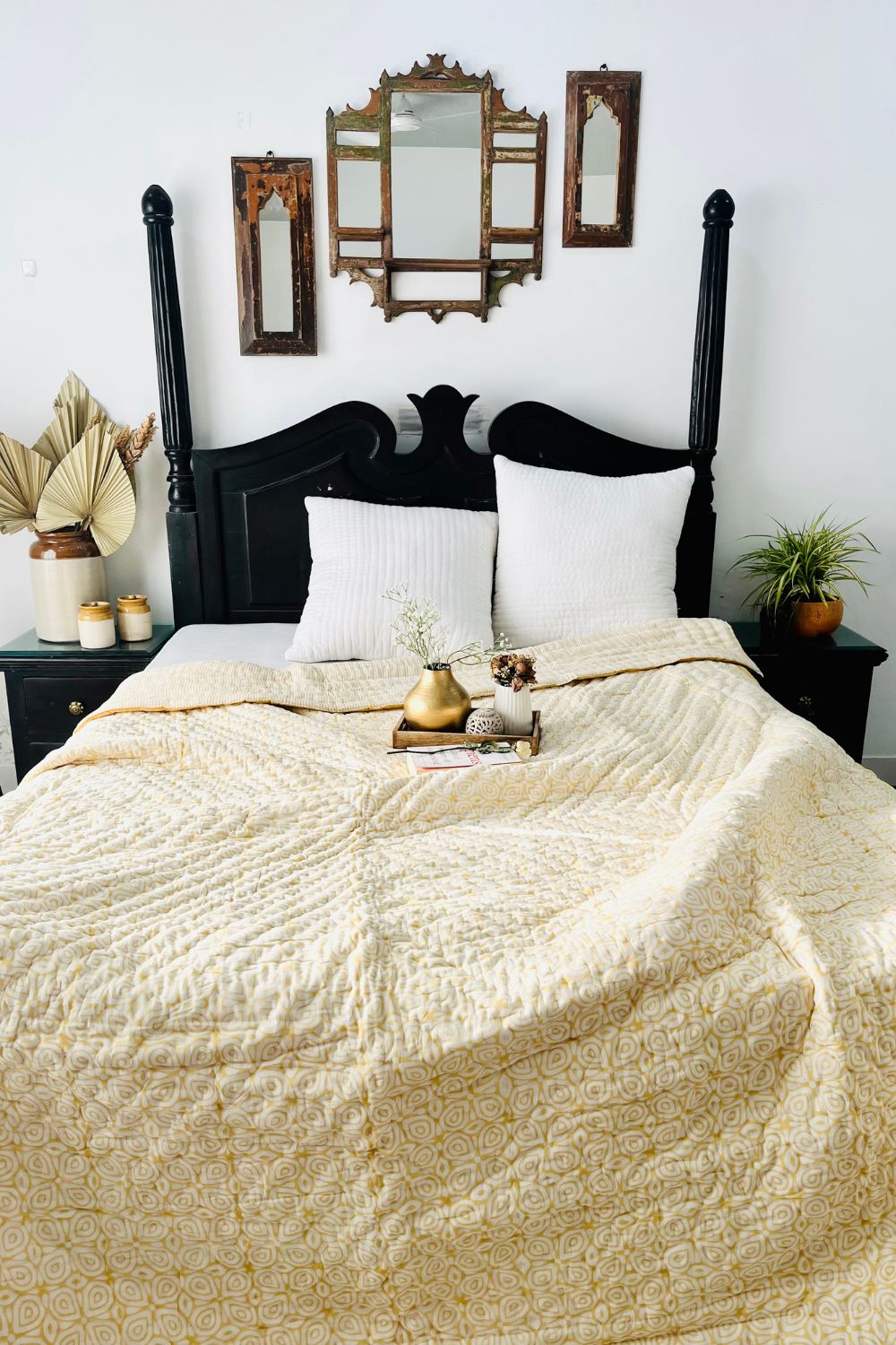 Mustard Geometrical Hand Block Print Reversible Quilt