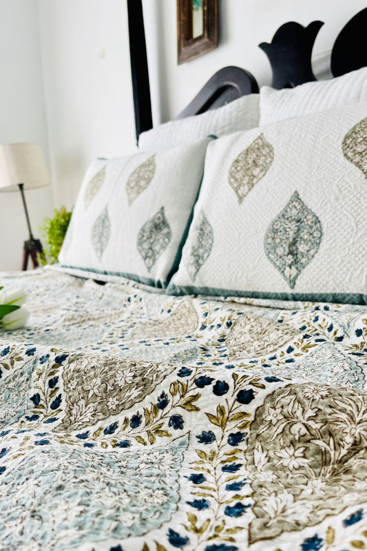 Gulnar Handblock Printed Jacquard Bedcover
