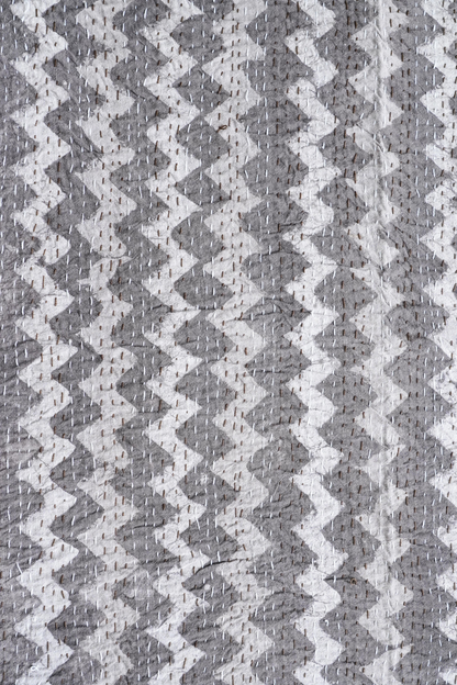 Chevron Dabu Block Printed Kantha Bedcover