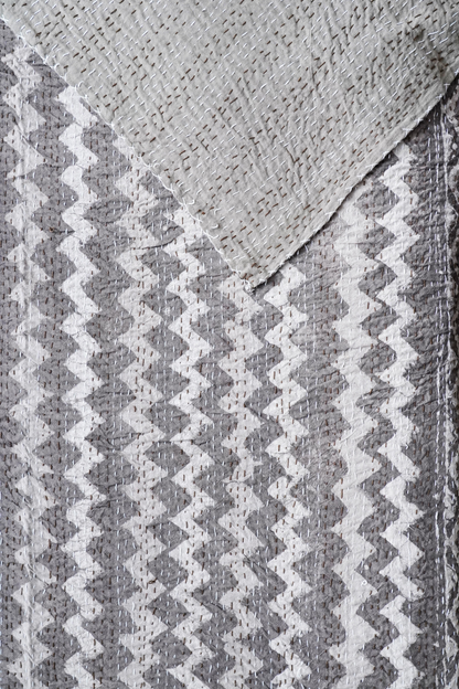 Chevron Dabu Block Printed Kantha Bedcover