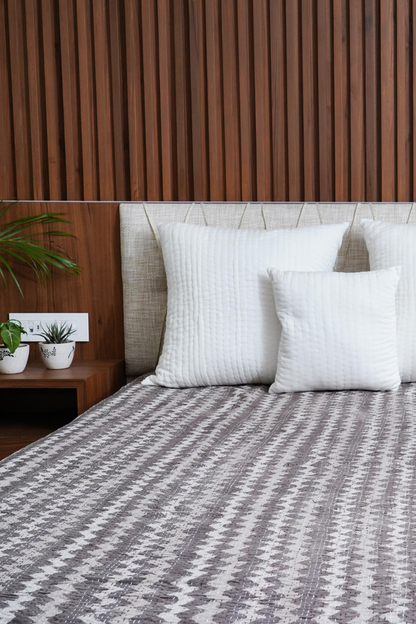 Chevron Dabu Block Printed Kantha Bedcover